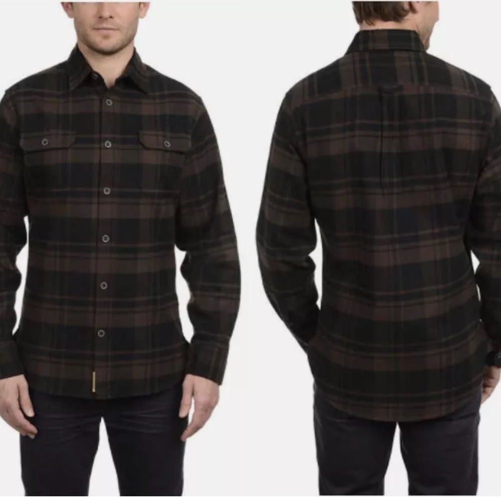 JACHS Brown Plaid Mens Heavy Flannel 100% Cotton Button Down Shirt Size L Large